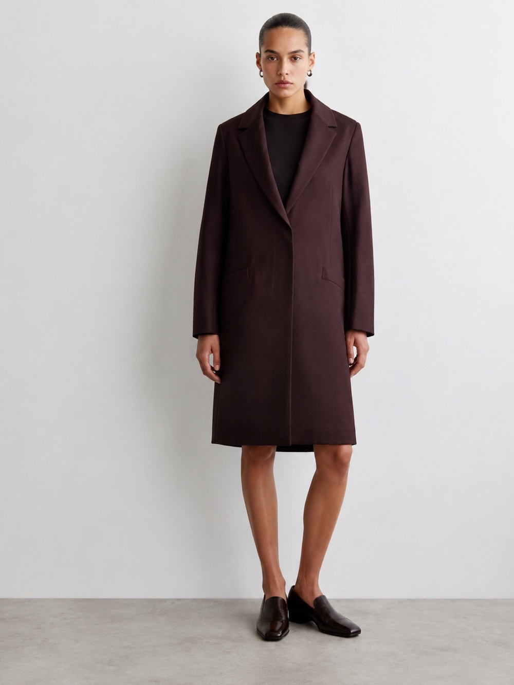 NWT COS Burgundy-Brown Tailored Cotton Long Coat